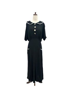 Vintage Janice McCarty Womens Small Dress Maxi Statement Buttons Black Nineties